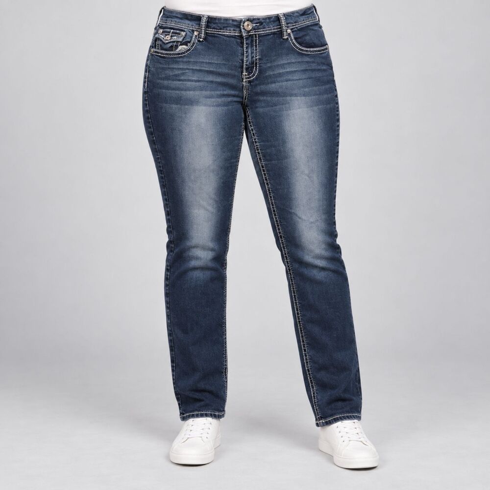 Ariya Jeans Women’s 15/16 Dark Wash Straight Leg Y2K Embroidered 34x29